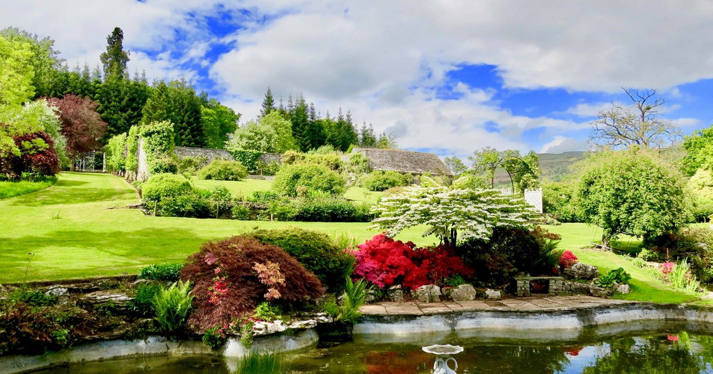 penmyarth ponds with view of pool and potting shed