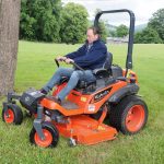 Image shows Kubota’s ZD1211 zero turn mower showing its versatility at Glanusk estate in South Wales